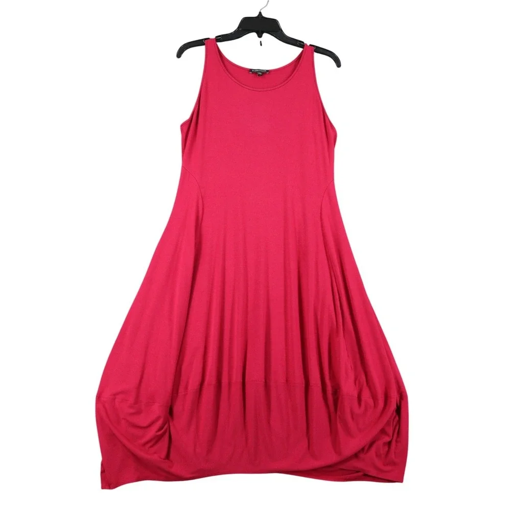 Eileen Fisher Sleeveless Midi Dress Womens M Red Lantern Hem Minimalist Casual